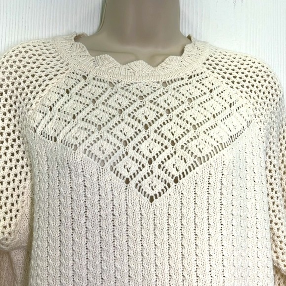 Sam Edelman - NWT Aura Ivory Crochet Long Sleeve Scalloped Sweater Size Small - Picture 4 of 11